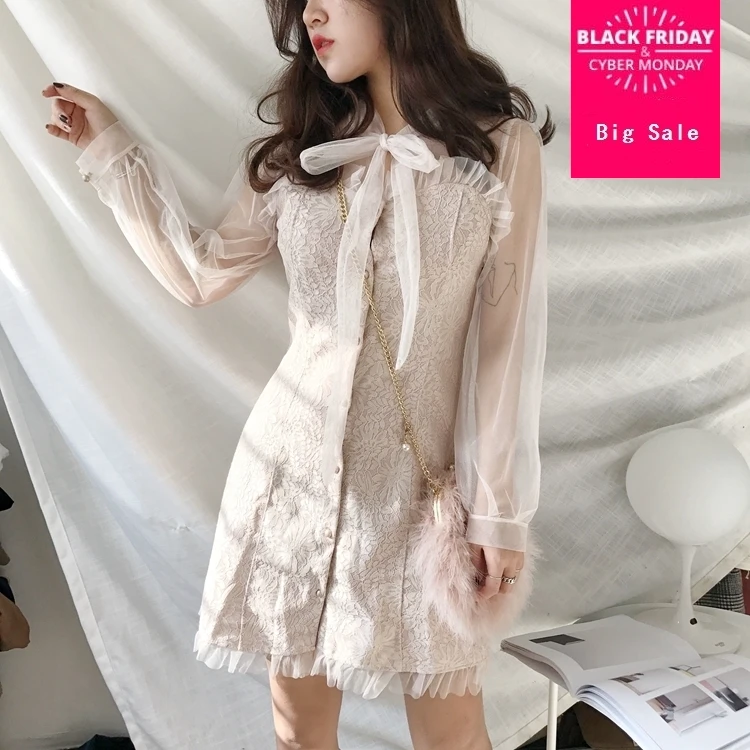 

2020 spring fashion brand Japanese style Lolita Dress cute girl ruffle was thin singel breasted dress wj2040 drop shipping