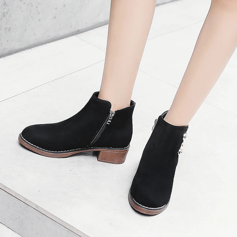 Модные зимние ботильоны 2018 женские ботинки на молнии из искусственной кожи