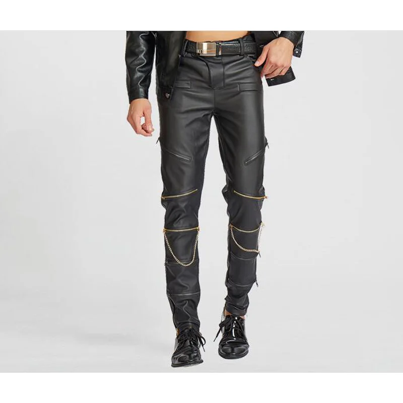 

PU Faux Leather Pants Men Skinny Justin Bieber Clothes Slim Fit Hip Hop Pants Zipper Swag Biker Jogger Kanye West