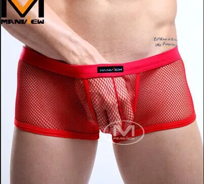 red Manview, мужские сексуальные сетчатые Прозрачные Боксеры, нижнее белье, 6 цветов, Размеры M, L, XL, XXL, сетчатые боксеры, мужские сетчатые трусы, Homme - Цвет: red