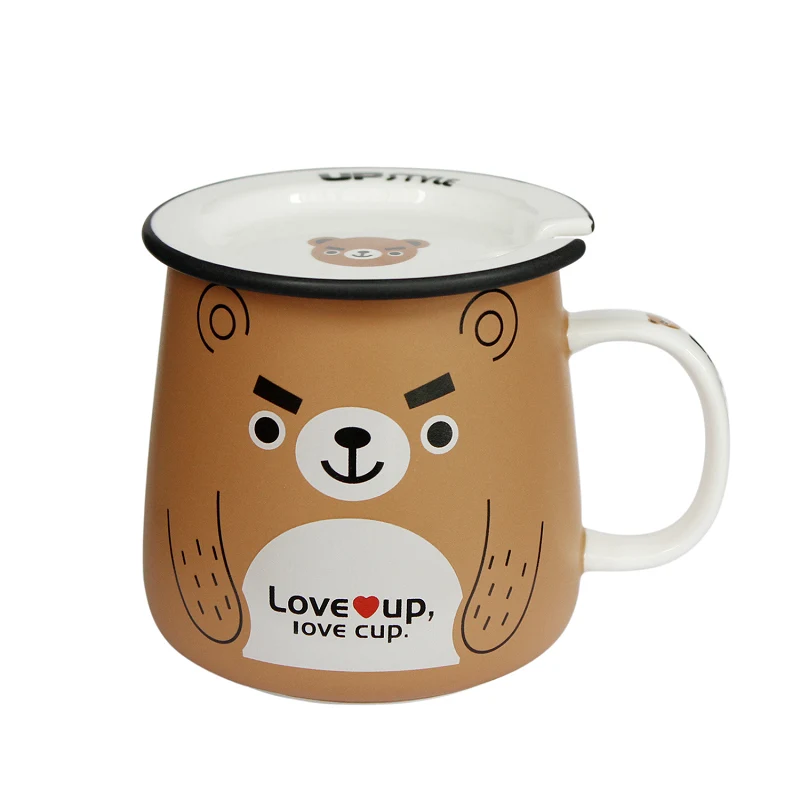 

Cute Bear Cubs Cup Lidded Cartoon cup Ceramic coffee Mug with lid coffee spoon