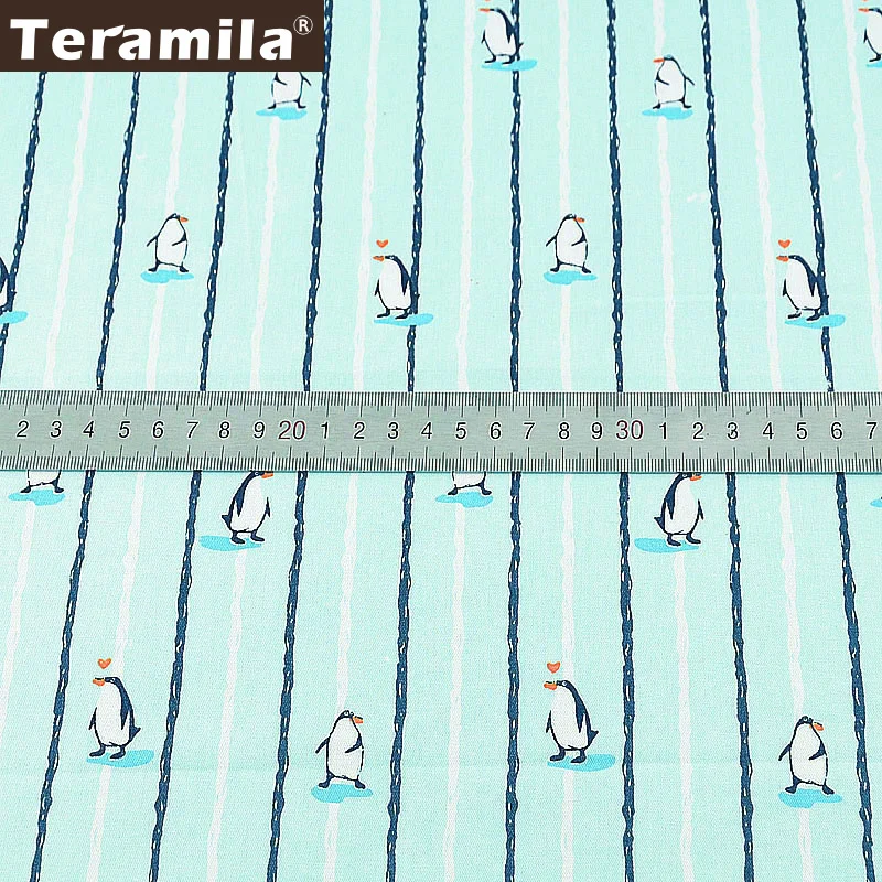 Teramila 100% хлопок дизайн пингвина небесно голубая линия саржевая ткань жир четверть
