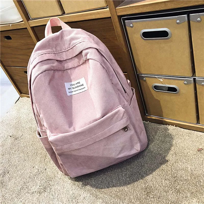 pink DCIMOR модный вельветовый женский рюкзак, чистый цвет, Студенческая сумка, школьные сумки, винтажный женский рюкзак, для девочек-подростков, для путешествий, Mochila - Цвет: pink