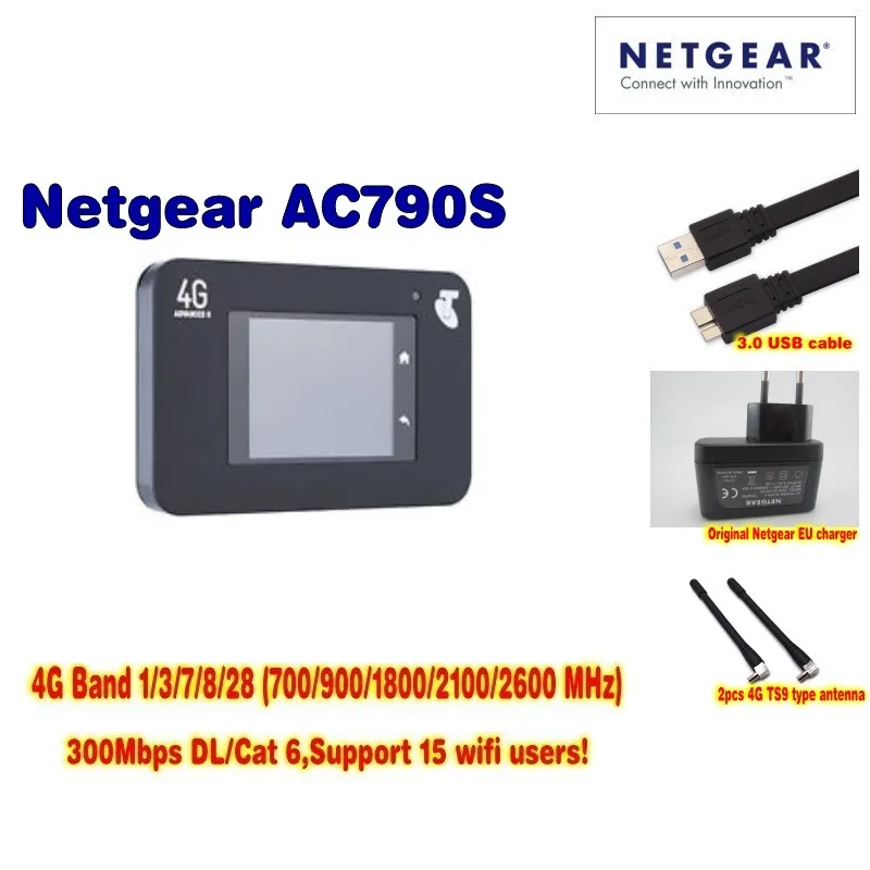 Разблокированный Netgear Aircard 790s (плюс антенна 2 шт) 300 Мбит/с 4G Мобильный Hotspot wifi