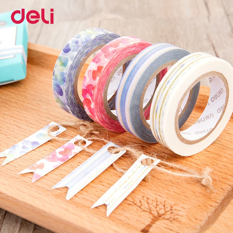

4 шт. бумажные декоративные клейкие ленты Deli DIY, милая Васи-лента, Маскировочная лента, наклейки размером 10 мм * 10 м, офисные канцелярские прин...