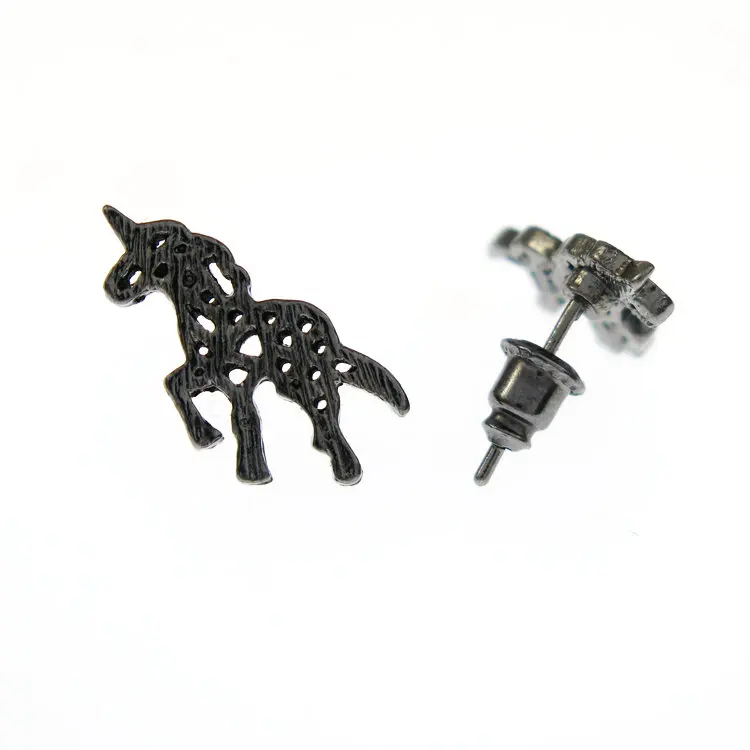 Brushed Origami Unicorn Stud Earrings For Women Vintage Jewelry Hollow Out Fashion Night Club Accessories | Украшения и