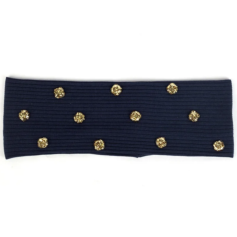 Navy Gold Новая модная женская головная повязка, Повседневная смола, блестки для волос, аксессуары для девочек, Женская ребристая повязка для волос, ручная работа, хлопок, эластичная DZ758 - Цвет: Navy Gold