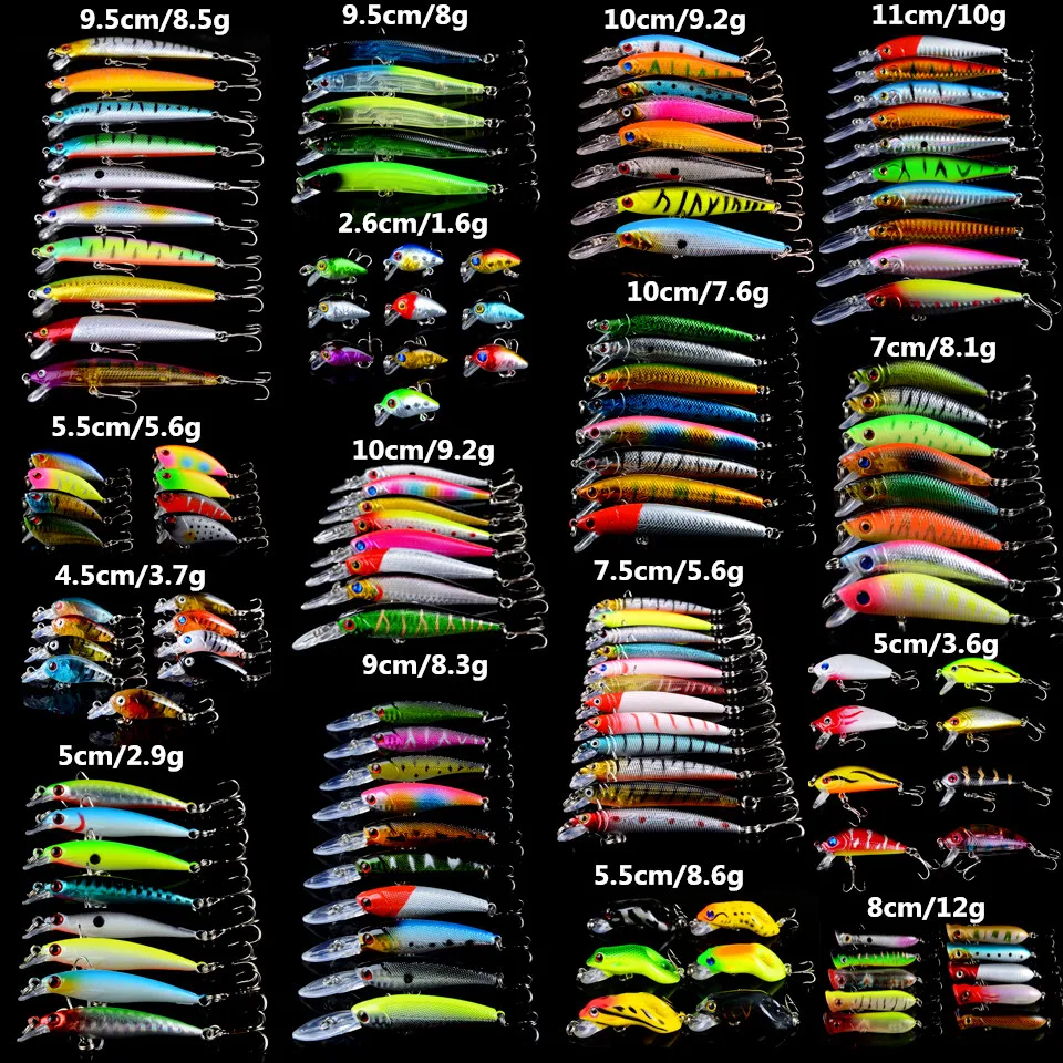 

138pcs/lot Fishing Lures Artificial Lifelike Hard Baits Mixed 16 Models Quality Professional Bass Wobblers Fishing Tackle pesca