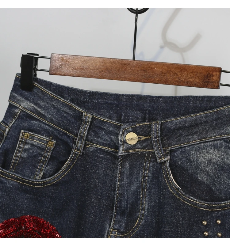 Джинсы Dark Wash с цветами джинсы 3D розовыми блестками узкие женские эластичные