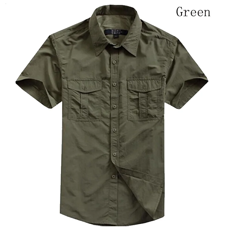 Green Летняя рубашка, дышащая, для альпинизма, охоты, военная, с коротким рукавом, рубашки, тактический стиль, высокое качество, Полицейская рубашка - Цвет: Green