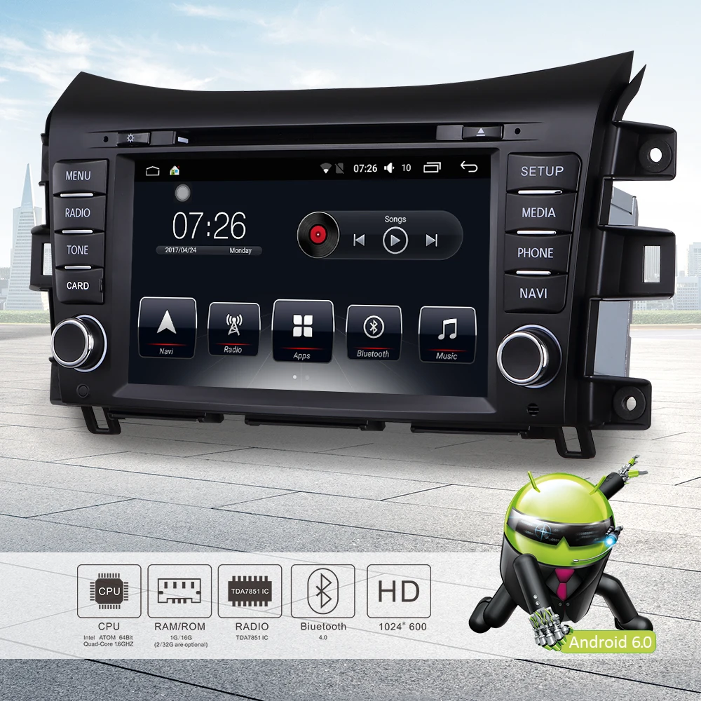D-NOBLE Car DVD Player Stereo Radio Android 7.1 Bluetooth 8&quot Touchscreen Quadcore 2GB/16GB GPS Navigation for Nissan Navara |