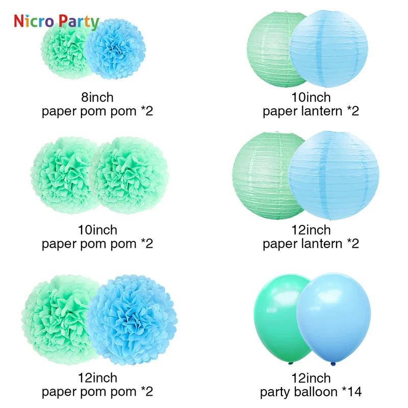 Nicro Octopus, 9/33 шт., зеленые украшения для дня рождения, Детский комплект, летние фонарики с цветами, новые вечерние украшения для дома, сделай сам,# Set105