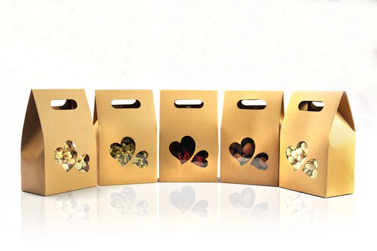 

50pcs kraft paper bags/boxes Paper brown stand up window for wedding/Gift/Jewelry/Food/Candy Storage Packing Bags