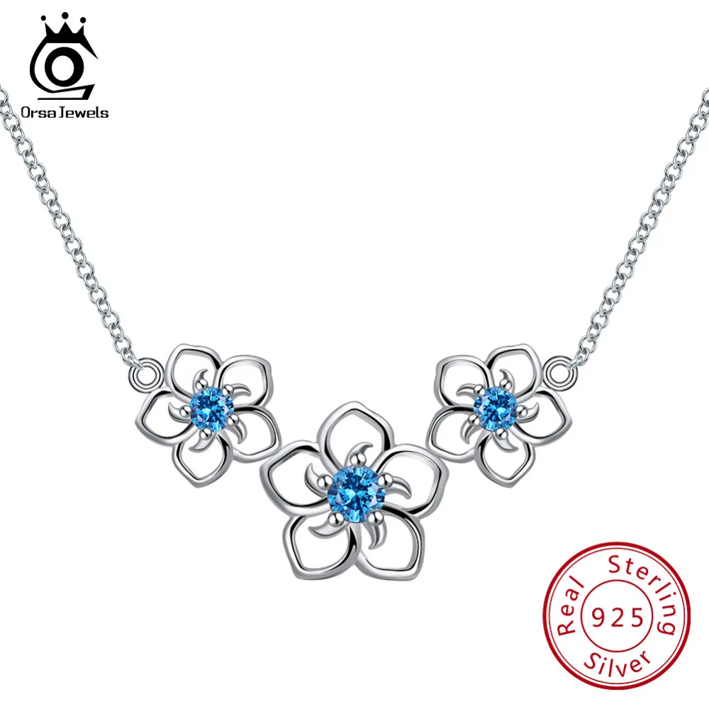 ORSA JEWELS Настоящее Стерлинговое Серебро ожерелья для женщин 3 Шт Полые Цветы с фианитом высшего класса женские ювелирные изделия SN96