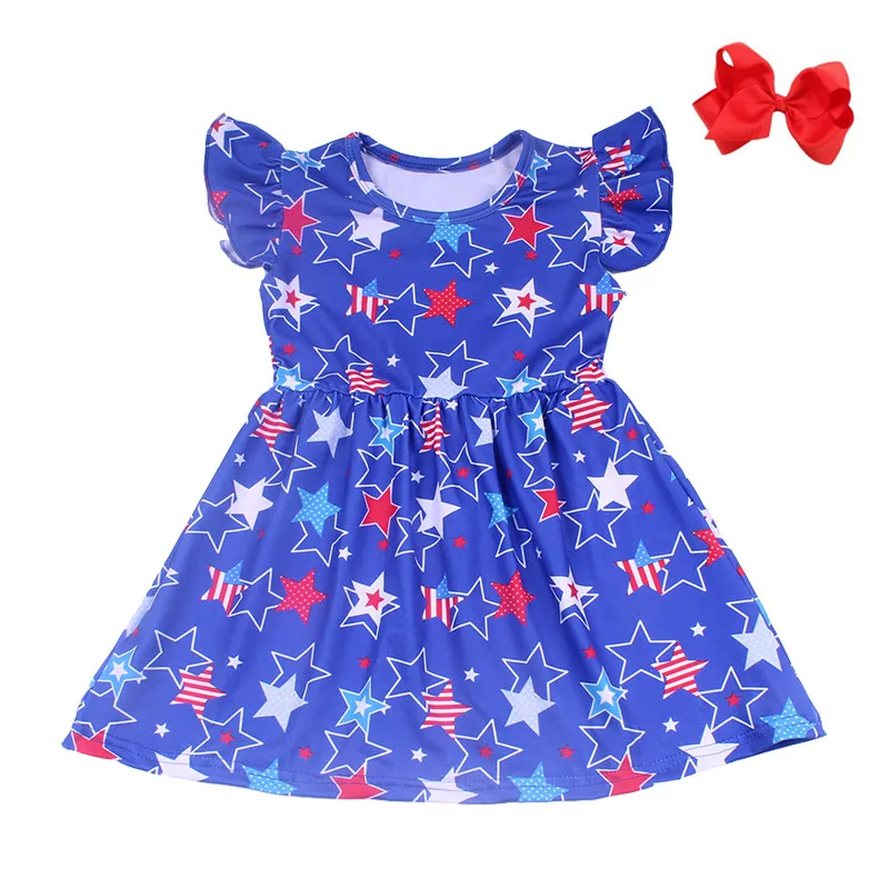 Новое поступление летнее платье для маленьких девочек синее красное 4 июля