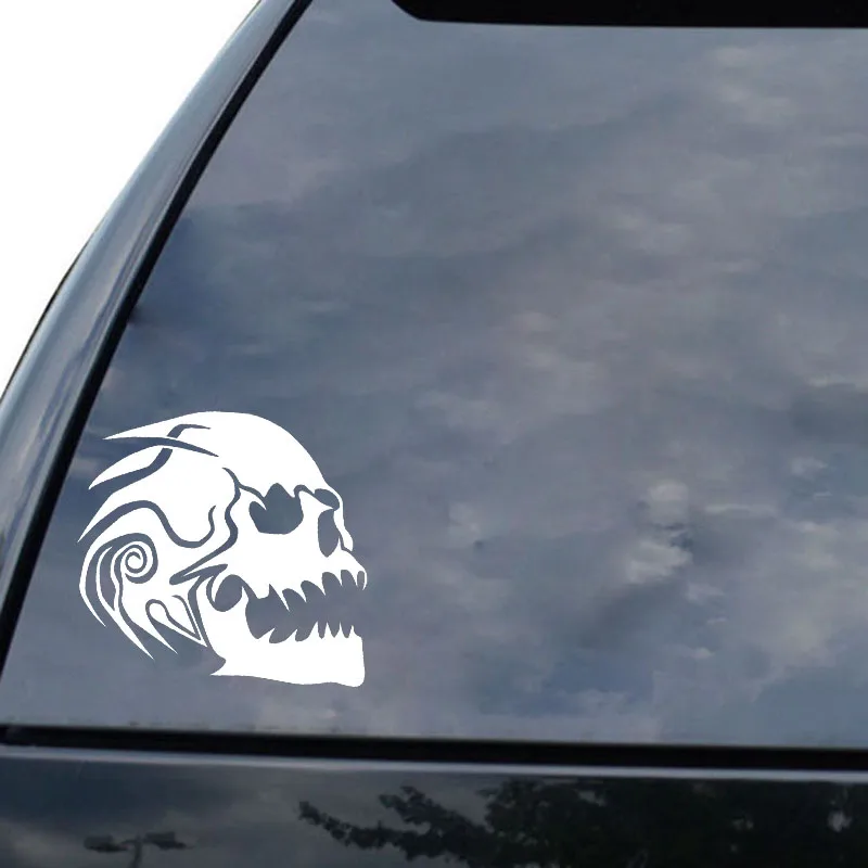 

QYPF 15CM*12.8CM Interesting Cartoon Skull Unique Vinyl Graphic Car Sticker Black/Silver Decoration S9-2102