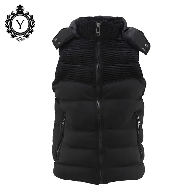 COUTUDI, популярная мужская куртка, без рукавов, veste homme, зимние модные повседневные пальто, мужские с капюшоном, с хлопковой подкладкой, мужской жилет, пуховики - Цвет: Blcak