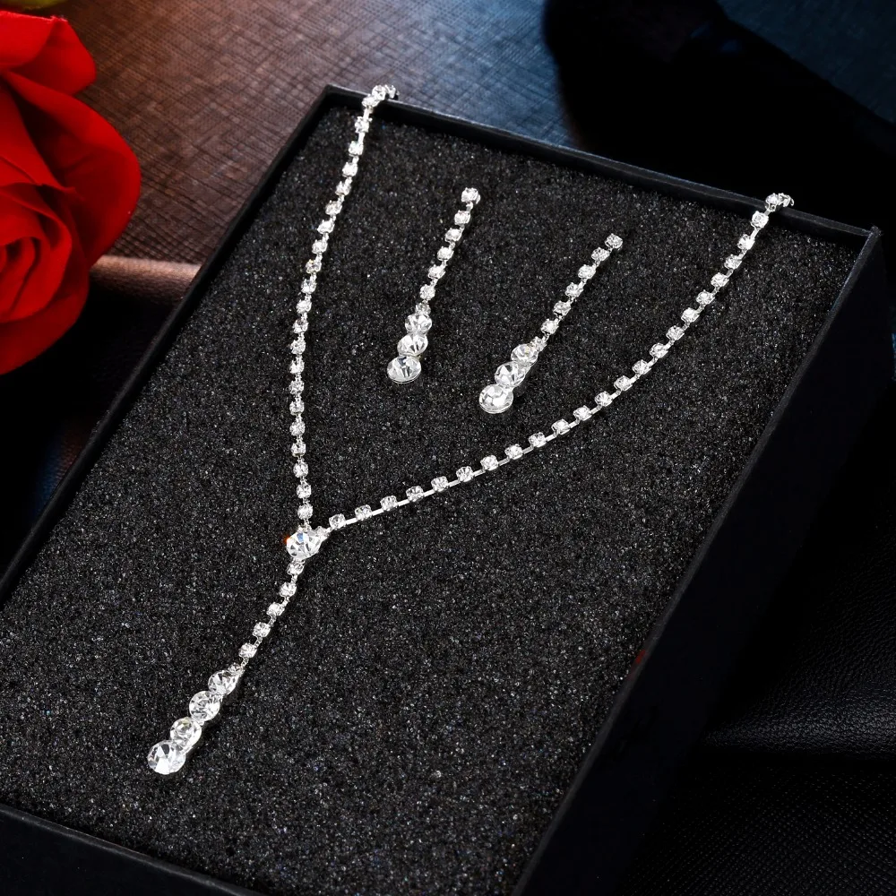 FAMSHIN модный серебряный цвет в стиле знаменитостей ожерелье с кристаллами серьги