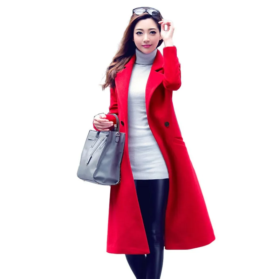 Женское длинное пальто ветровка большого размера из смесовой шерсти для осени и