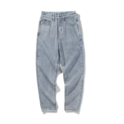 baby blue Новая мода четыре сезона свободные мужские джинсы потертый хлопок Повседневный светильник синие ковбойские штаны на молнии джинсы S-2XL - Цвет: baby blue