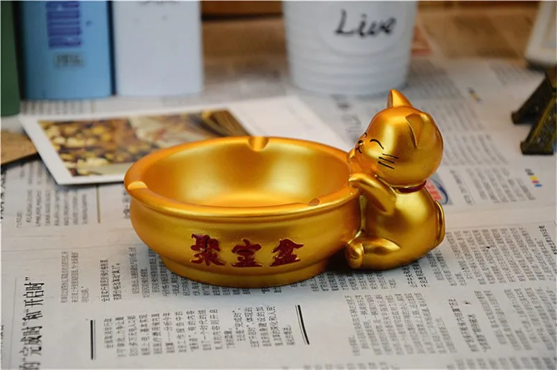 Lucky Cat Золотая пепельница с пепельницей из золы натуральная смола Настенная Декорация голова оленя подарок на день рождения
