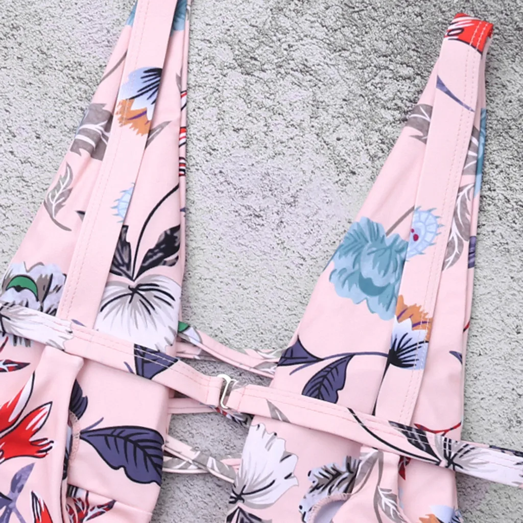 Летний женский комплект бикини с цветочным принтом купальный костюм из двух