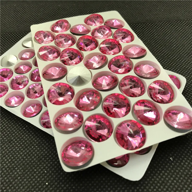 Розовый цвет 10 мм 12 14 16 18 Кристалл Rivoli необычный камень заостренный назад круглые