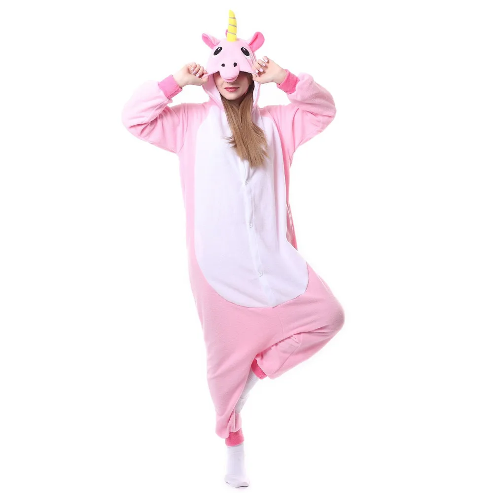 Синий Розовый Единорог пижамы Комбинезоны Kawaii Аниме Толстовка Косплэй взрослых