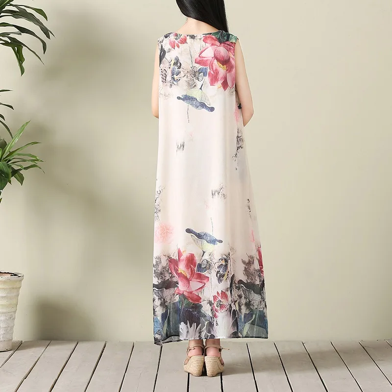 2018 Модное шифоновое платье без рукавов с круглым вырезом и принтом для женщин