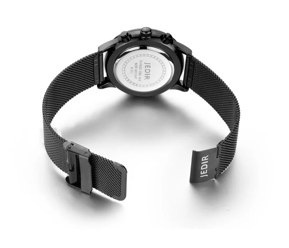 

Dropship Fashion Mens Chronograph Black Stainless Steel Mesh Strap Military Sport Quartz Wrist Watches with Luminous Hands JEDIR