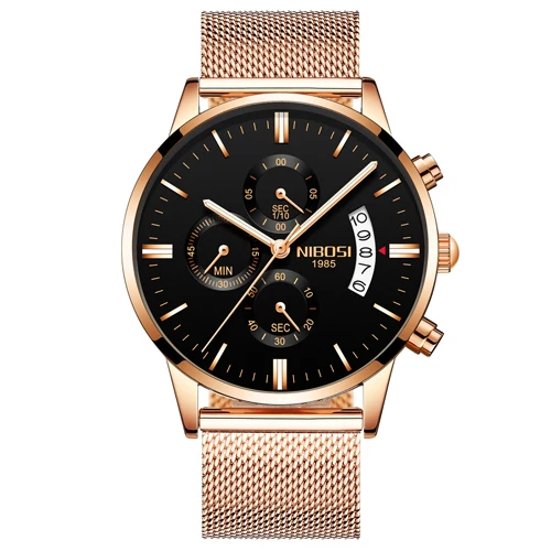Rose Black Milanese Relogio Masculino часы спортивные Для мужчин часы Роскошные известный бренд Для мужчин платье смотреть военные Кварцевые наручные часы Saat металл и Milanes группа - Цвет: Rose Black Milanese
