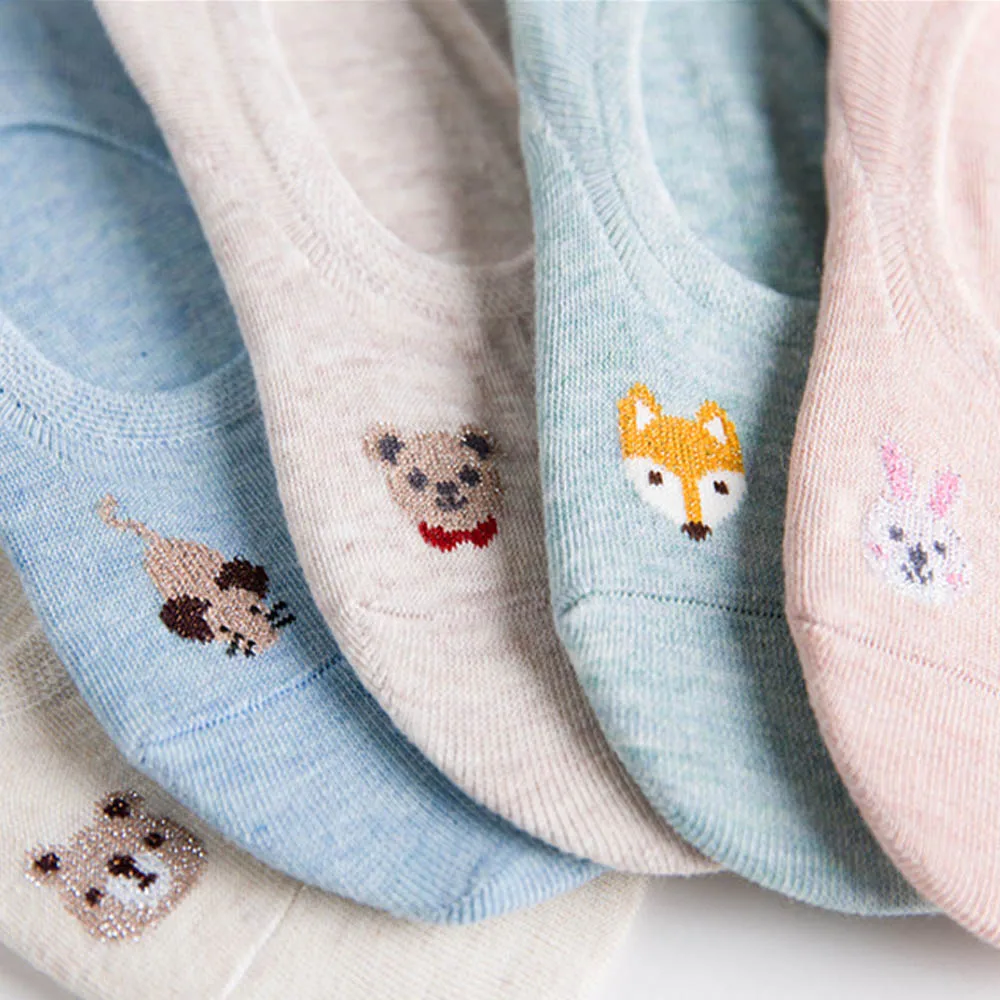 Summer Women Funny Socks Candy Color Cartoon Animal Vegetable Pattern Boat Silicone Non-Slip Invisible Cotton Sokken | Женская одежда