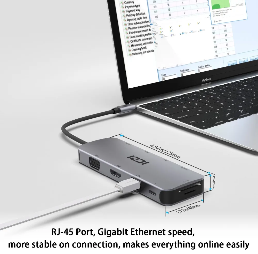 ICZI USB C концентратор 10 в 1 Тип до 4K HDMI VGA 3 0 кард ридер RJ45 Мощность конвертер для MacBook