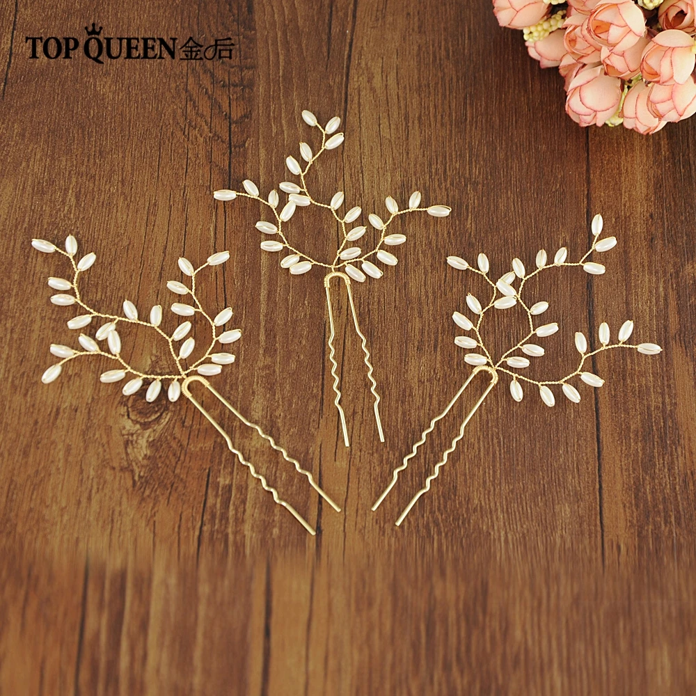 TOPQUEEN HP173 элегантные свадебные аксессуары золотые шпильки для свадебной прически с жемчугом для вечерней вечеринки Быстрая Свадебный шиньон