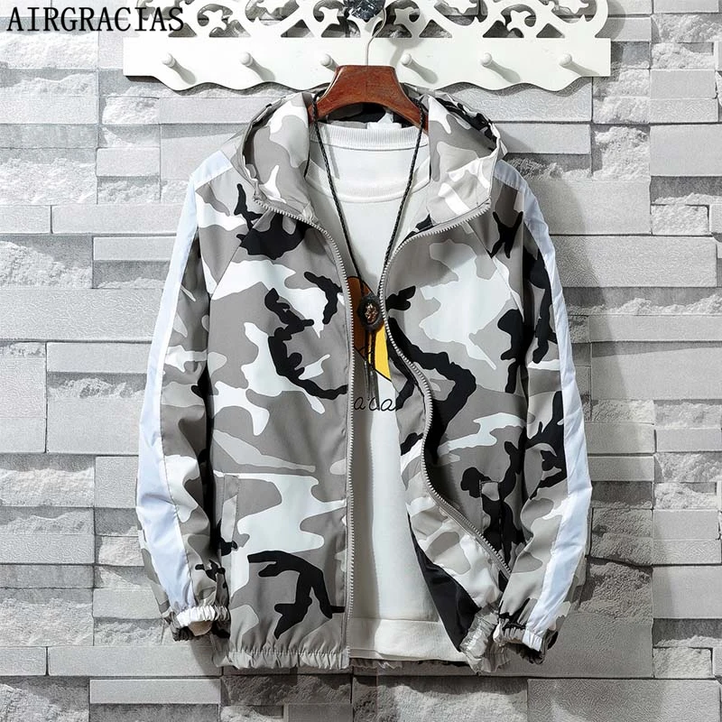 

AIRGRACIAS Jacket Men Windbreaker 2019 Autumn Fashion Camouflage Jacket Men's Hooded Casual Jackets Male Coat Men Thin Outwear