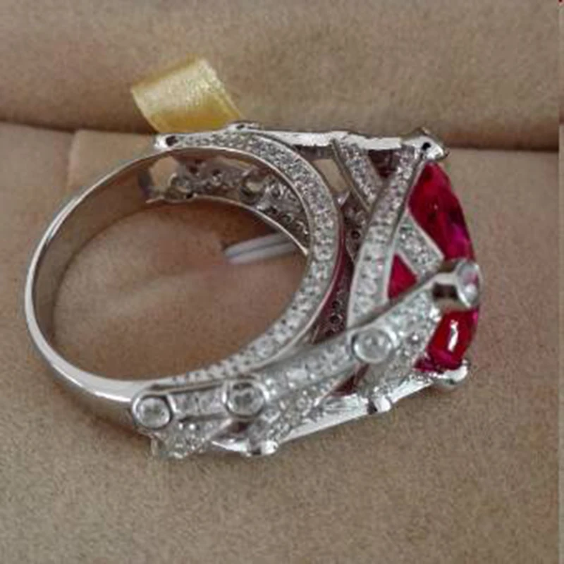 New Anillos Qi Xuan_Jewelry_Big Red Stone Luxury Cocktails Finger Rings_S925 Solid Silver Rings_Factory Directly Sales | Украшения и