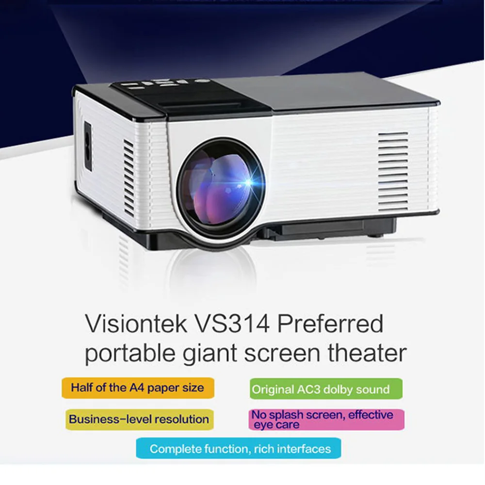 Exquizon VS314 портативный HD светодиодный проектор 1500 люмен 800x480 1080P AV/VGA/HDMI/USB/TF слот для