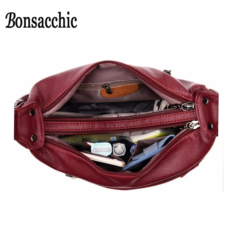 Bonsacchic красная женская кожаная сумка маленькая роскошная дизайнерская черная