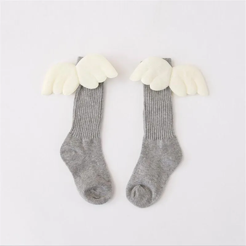 grey sock Носки принцессы для малышей зимние осенние носки для новорожденных девочек с изображением Ангела Детские носки до колена для мальчиков и девочек Нескользящие теплые гетры с рисунком - Цвет: grey sock