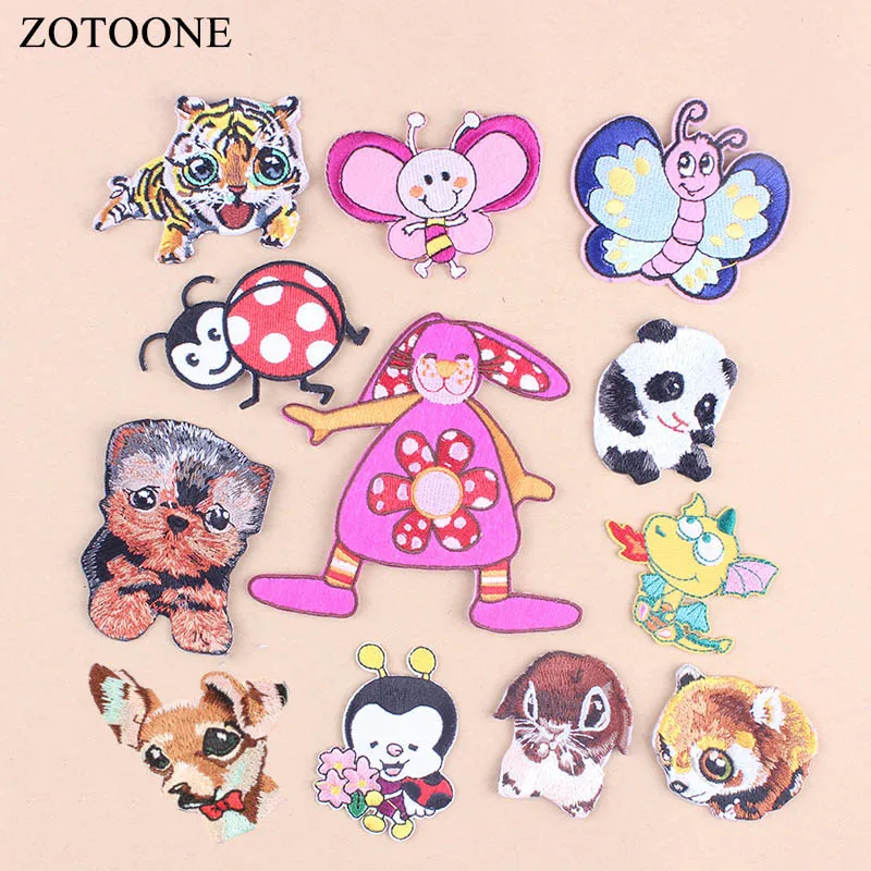 Zotone Тигр Панда патч Вышивка Бабочка джинсы Железный стикер для одежды аппликация