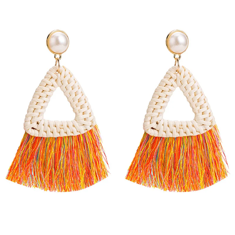meidi 2018 Summer Fringe Earrings for Women Rattan Woven Tassels Multi Color Bohemian Ethnic Jewelry Brincos | Украшения и