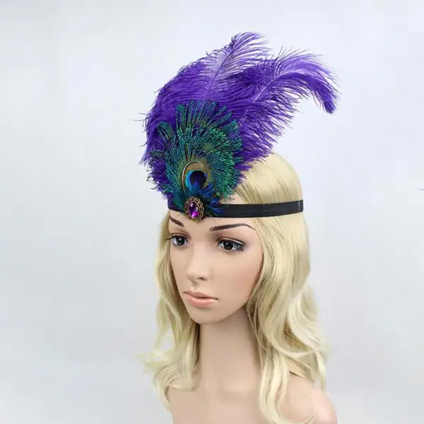 

Stylish Women Purple Peacock Feather Fascinator Headpiece Flapper Headband Fancy Dress Party Headwear