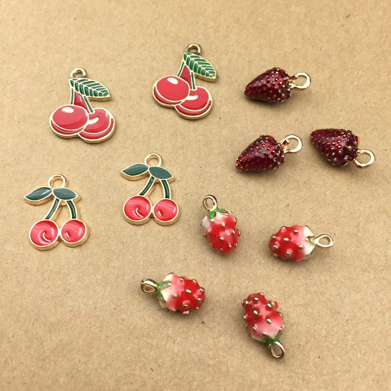 10 шт. DIY модные металлические эмалированные амулеты вишни клубника браслеты