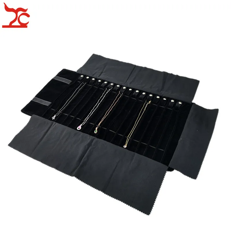 Wholesale Black Velvet Jewelry Display Rolls Travel Organizer Bag Foldable Earrings Ring Chain Pendant Necklace Storage Roll | Украшения и