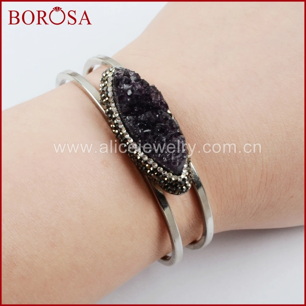 BOROSA 3/5 шт. натуральный маркиз бриллиантовый кристалл друза браслеты Drusy ювелирные