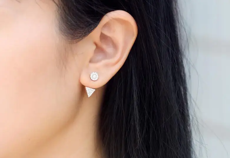 Женские Геометрические серьги серебристые белые с круглым и треугольным