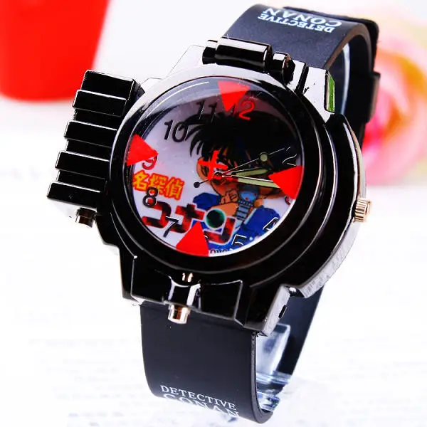 

2016 New Children Fashon With Red line Light Conan laser Gift Child Watch copper laser Wristwatches Boy Student Sports Watches