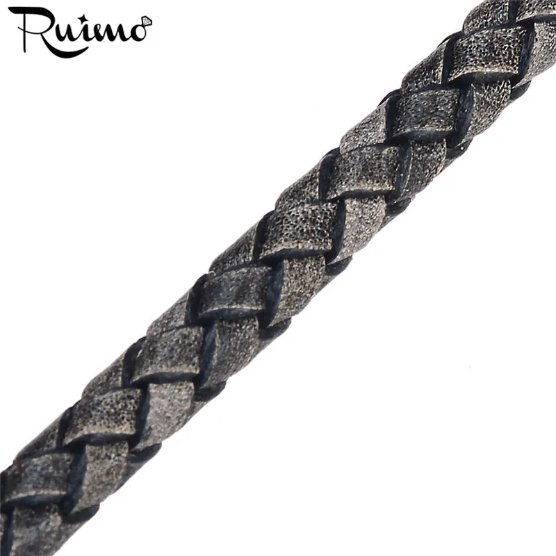 Retro Black RUIMO, настоящий первый слой, Круглый, 6 мм, Ретро стиль, красный, синий, серый, черный, кожаный шнур для изготовления браслетов, ювелирных изделий, матовая кожаная веревка - Цвет: Retro Black