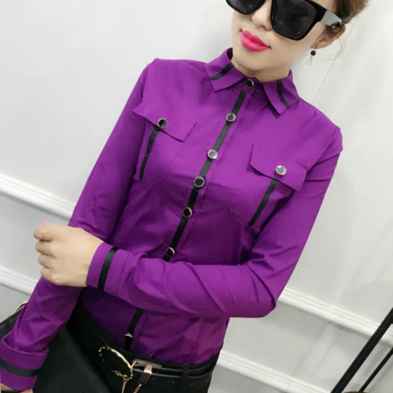 

2020 Spring European Style Long Sleeve Turn Down Cotton Shirts Women Office Work OL Cotton Blouses Women Work Wear Cotton Tops