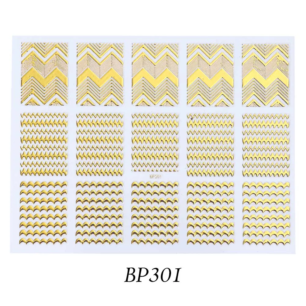 BP301 1 шт Горячая штамповка 3D наклейки для ногтей бронзовые Слайдеры для ногтей золотые наклейки деформация полосы линия волна Маникюр украшения BEBP301-316 - Цвет: BP301